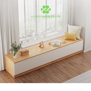 Tủ gỗ kê đầu giường cửa sổ có thể ngồi nằm được LUCKYCHARM, kệ để quần áo, đồ chơi trẻ em lắp ghép tiện lợi - D50