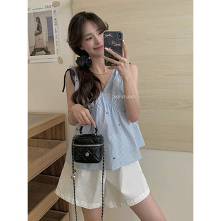 Vải Thô kẻ nơ xanh