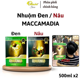 Nhuộm Đen - Nâu MACCAMADIA không dính da đầu 500ml x 2 - Phủ bạc tóc nhanh và tiết kiệm. 