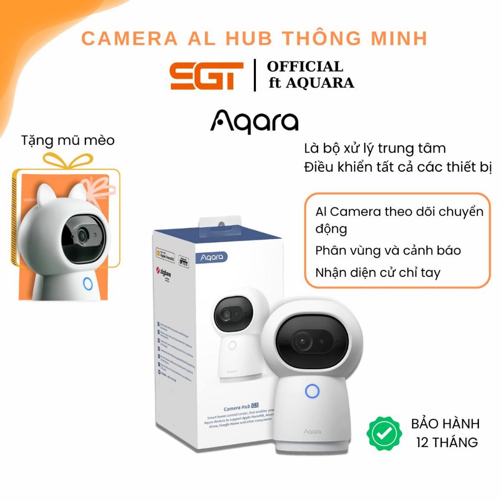 AI Camera Hub G3 Aqara Lưu Trữ Khuôn Mặt, Thao Tác Cử Chỉ Độ Nét 2K Đàm Thoại 2 Chiều Xoay 360 Độ