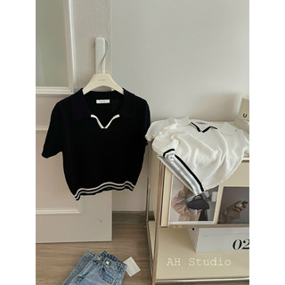 Áo montoghi cổ mở kẻ viền