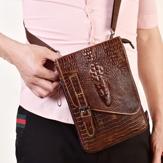 Túi đeo chéo nam da bò vân CÁ SẤU BEEGEE DCN9367