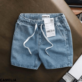 Quần short jean nam nữ unisex cao cấp,chất jean không giãn phối lưng thun (có dây rút) , form đứng trên gối