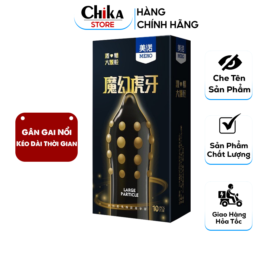 Bao Cao Su Gân Gai Lớn Mero Đen, Bcs Kéo Dài Thời Gian, Nhiều Gel Bôi Trơn (Hộp 10C) | Chika_Store