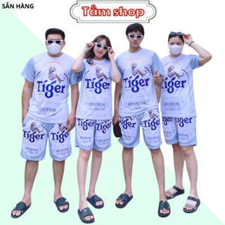 Đồ bộ quần áo hè nam nữ cộc tay in BIA TIGER BẠC fom rộng chất thun lạnh co giản L