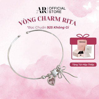 Lắc tay kiềng nữ bạc 925 Vòng tay kiềng bạc Rita charm nơ trái tim ngôi sao(tặng túi hộp thiệp)-Aura Silver-LT39
