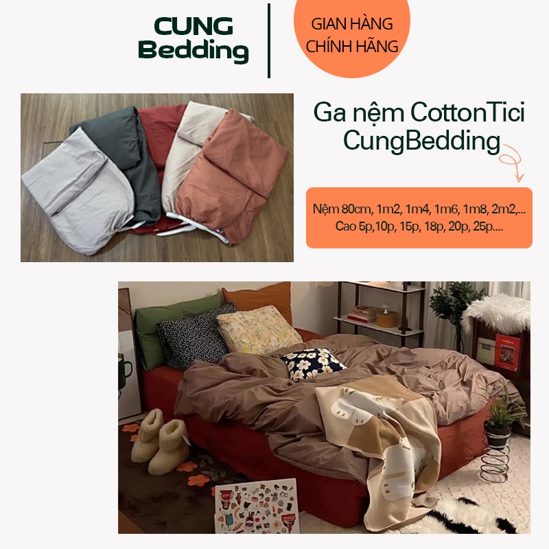 Bọc nệm ga nệm CottonTici CungBedding đủ kích thước nệm cho homestay, nhà trọ, sinh viên ktx