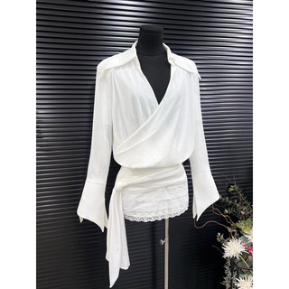 👚SET ÁO SƠMI ĐẮP CHÉO CỘT EO + CHÂN VÁY REN <ảnh thật ở cuối>
