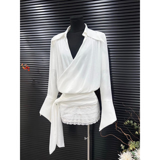 👚SET ÁO SƠMI ĐẮP CHÉO CỘT EO + CHÂN VÁY REN <ảnh thật ở cuối>