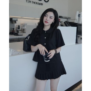 Set áo xếp ly cổ tròn phối chân váy xếp ly dáng ngắn by Charmie