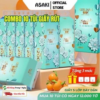 Khăn Giấy Rút Asaki Thùng 10 Gói 12000 Tờ 5 Lớp Mềm Mại Dày Dặn Siêu Dai Dùng Đa Năng Lau Tay Lau Bếp Đa Năng Kèm 3 Móc