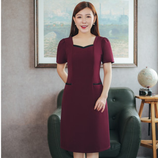 Đầm suông trung niên Cổ vuông tim tay ngắn màu Đỏ mận TTV Store thời trang nữ TTV1589