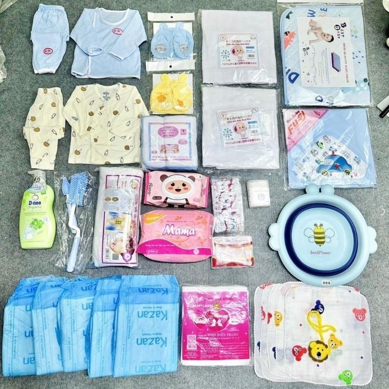 combo 51 món đồ sơ sinh cao cấp như ảnh cho bé( tặng kèm 5 quần đùi lanh 40k)