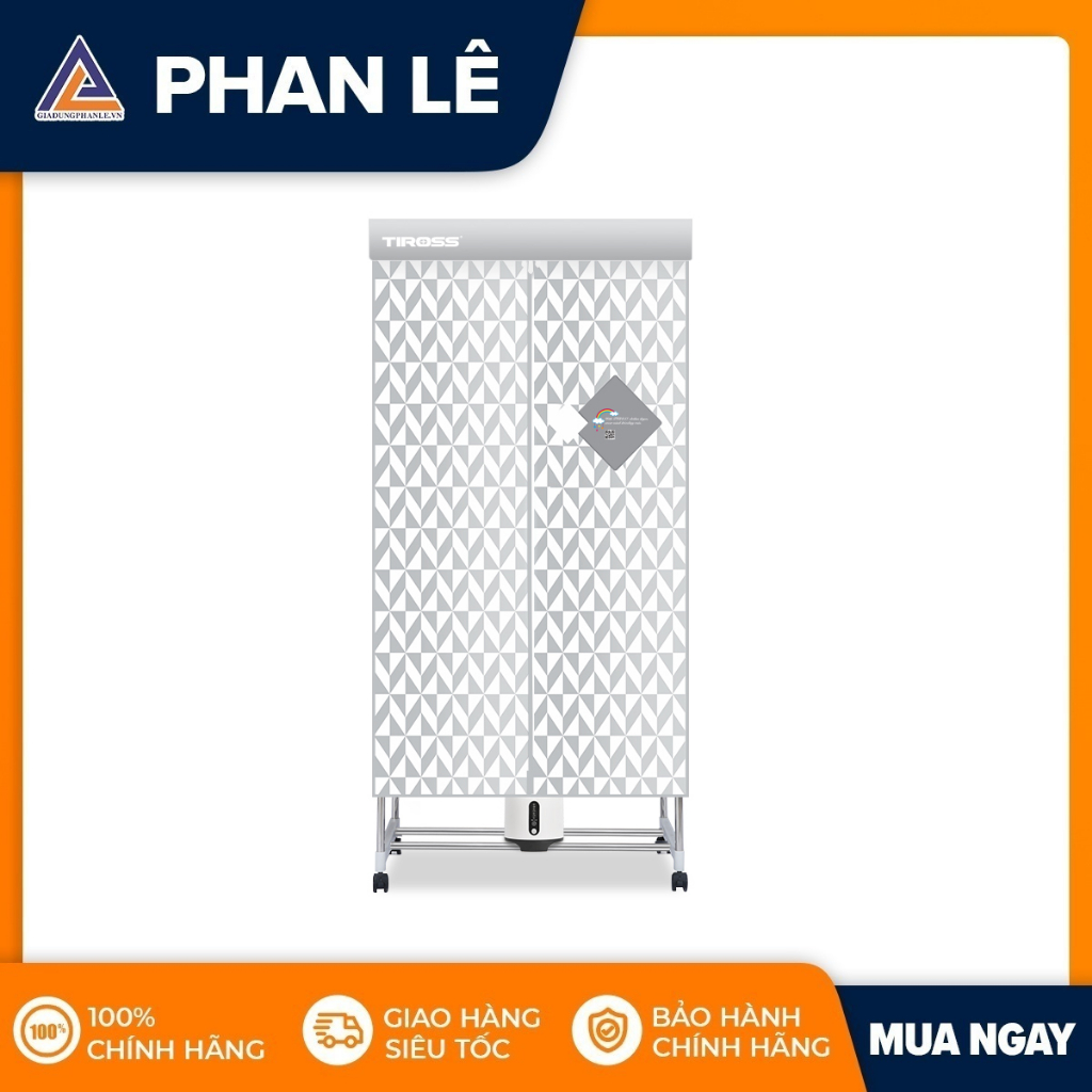 Máy sấy quần áo Tiross TS883 15kg, Kích thước 60x155x50cm, Công suất 1200W, Đèn UV diệt khuẩn, Hẹn giờ và Điều khiển từ xa