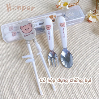 Set thìa nĩa kèm đũa tập ăn cho bé Honper