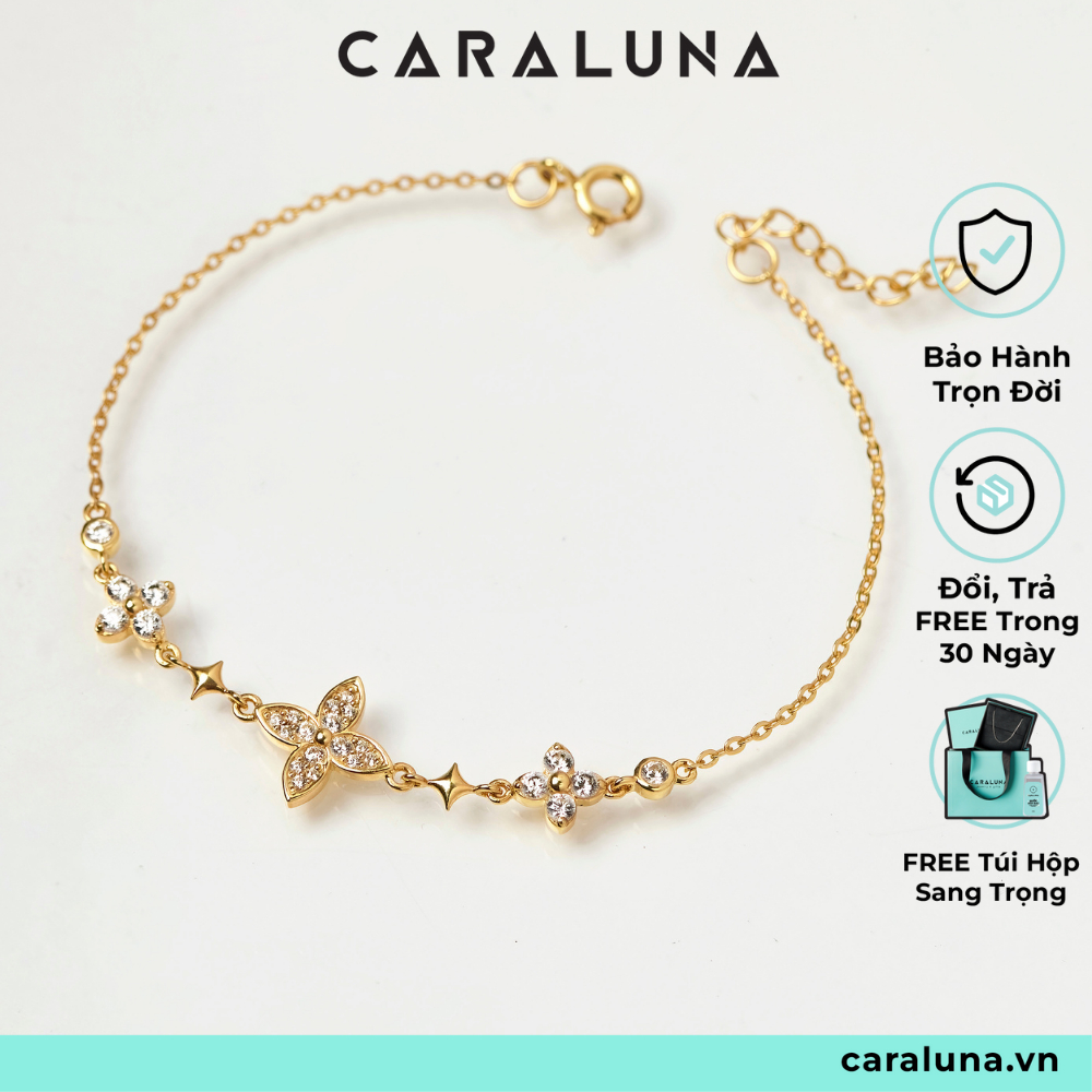 Lắc Tay Bạc Cỏ 4 Lá May Mắn Đính Đá Lấp Lánh, Vòng Tay Cỏ Bốn Lá Sang Trọng CARA LUNA - Quà Sinh Nhật Cho Nữ VUB02