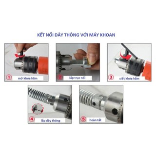 Dây thông cống phi 16 sử dụng máy khoan ( Gồm dây phi 16 + 6 đầu thông + 1 đầu kết nối )