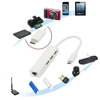 Cáp chuyển đổi USB type C ra 3 cổng USB 2.0 + cổng lan RJ45