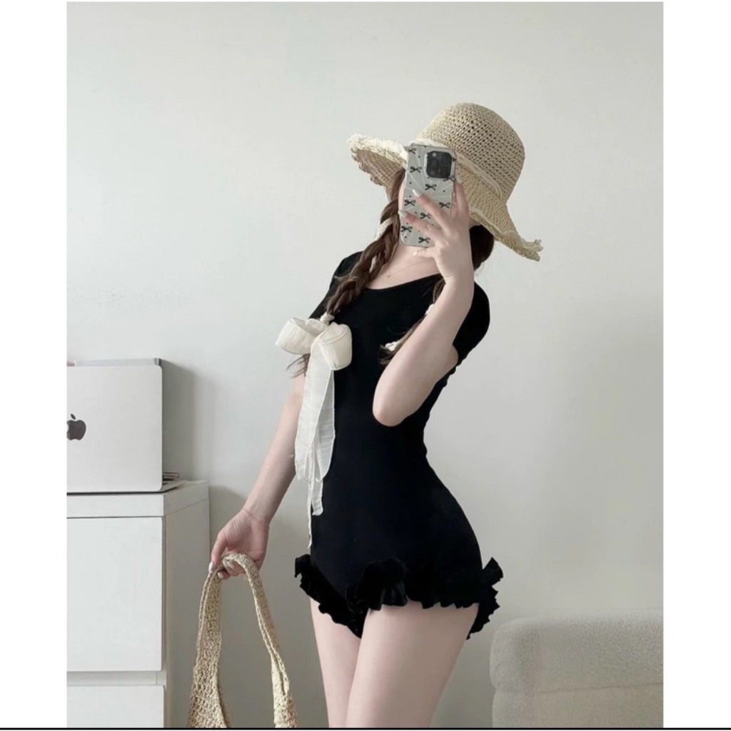 Set Đồ Đi Biển - Bikini Liền Thân Đính Nơ Khoe Trọn Body Kèm Khăn Đội Đầu | BigBuy360 - bigbuy360.vn