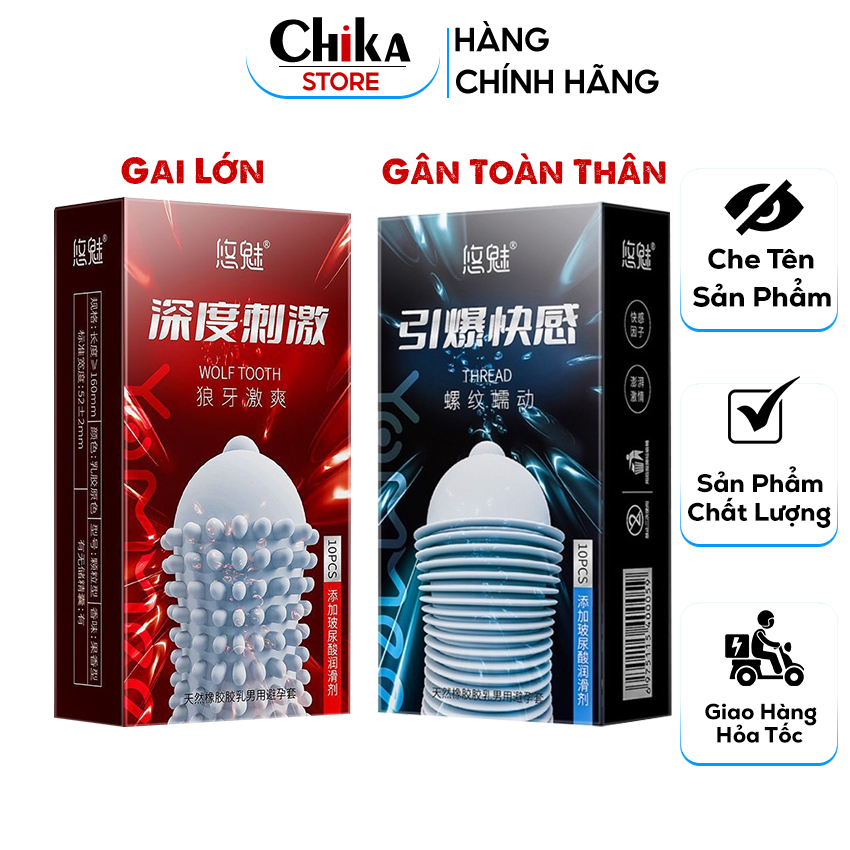 Bao Cao Su Gai Wolf Tooth, Bcs Gân Gai Nhiều Gel Bôi Trơn, Siêu Mỏng Chân Thực (10C) | Store_Chika