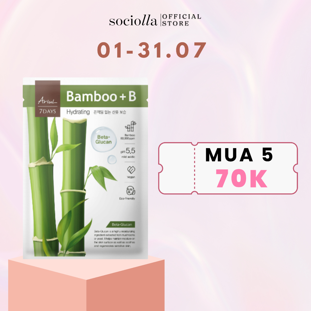 [Hsd Trước T3/2025] [Mua 5 Giảm 50%] Mặt Nạ Dưỡng Ẩm Chuyên Sâu Chiết Xuất Nước Tre Ariul 7 Days Mask Bamboo B 23Ml