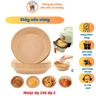 Set 50 bát giấy nến vàng thấm dầu lót nồi chiên không dầu.