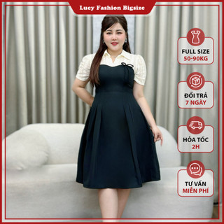 Váy đầm bigsize nữ dự tiệc đi làm công sở kiểu sơ mi tay dài phối nơ ngực chất cotton mềm mịn LUCY bigsize 50 - 90 kg