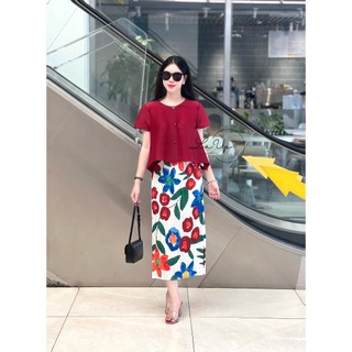 (LAUPCLOTHING - ẢNH THẬT) CHÂN VÁY LÒ XO HOA ĐỎ ĐÔ XINH SANG FREESIZE ĐẾN 70KG