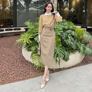 Chân váy dáng A dài kèm dây đai bông hoa mã 4432