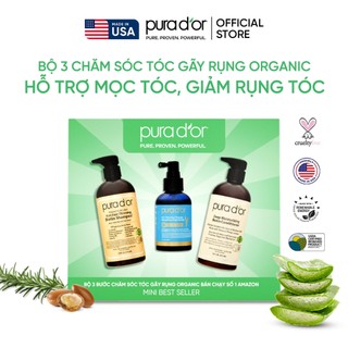 Bộ 3 chăm sóc tóc gãy rụng Biotin Gold label Organic Pura D'or minisize