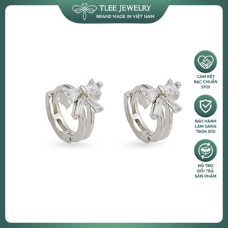 Khuyên tai bạc nữ TLEE tròn nơ bấm mini xinh xắn dáng ngắn TLEE JEWELRY B0102