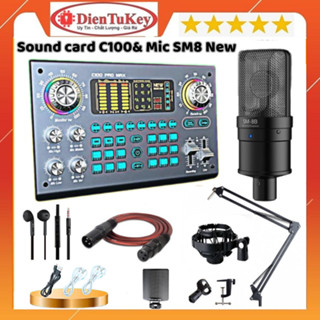 Mic Thu Âm | Micro Livestream Sound Card C100 & Mic Takstar SM8B Hỗ Trợ Nguồn 48v Hát Autotune , Livestream , Thu Âm