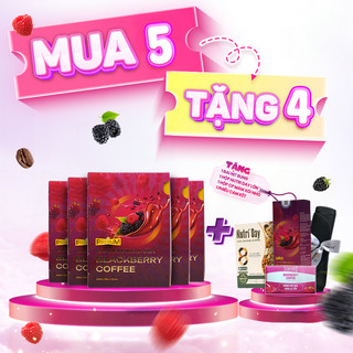 Combo 5 Hộp Cafe Giảm Cân Mâm Xôi Raspberry Chính Hãng Max Eagle Tặng  hộp 7gói + Sữa Hạt + Nịt bụng