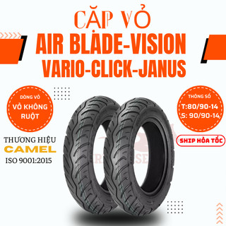 Cặp vỏ lốp camel không ruột xe máy : airblade,vision,click,vario,mio....