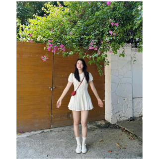 Cloudy dress• Váy sơ mi phối bèo chân váy xoè tiểu thư kèm quần bảo hộ hàng qccc