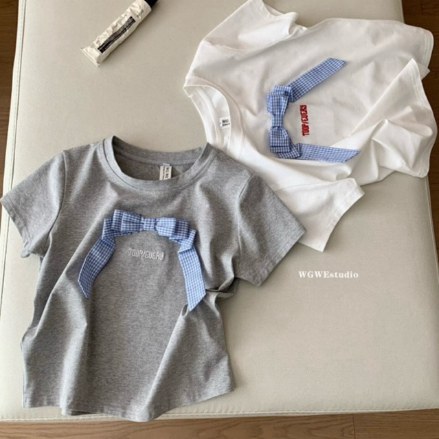 Áo thun babytee đính nơ caro