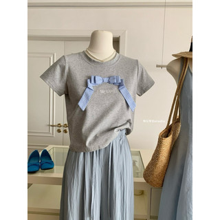 Áo thun babytee đính nơ caro