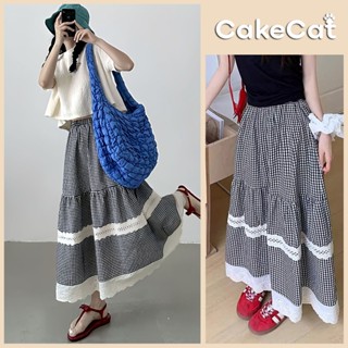 Chân Váy Kẻ Đen Dáng Dài Chất Kate Chân Váy Midi Dài Cạp Chun Viền Ren Trắng Dáng Xòe Phù Hợp Đi Chơi Cakecat