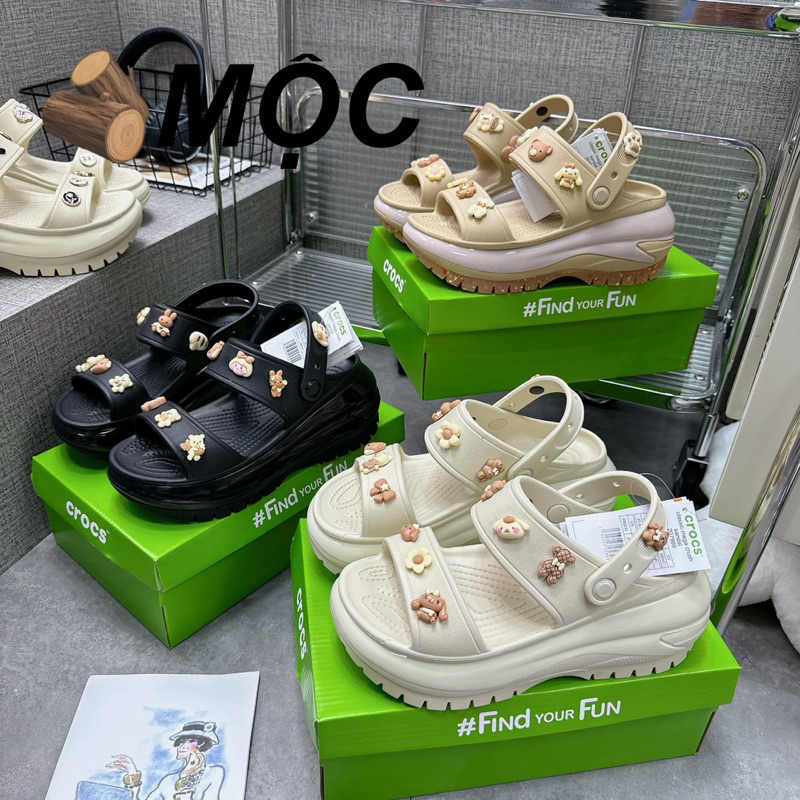 Đep sandal crocs mega (tặng 16cham),dép crocs sandal mega Crush bóng đế cao 8cm cao cấp fullbox
