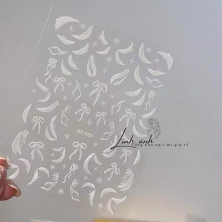 Hình dán sticker nail dải lụa trắng DD 564, stick dán móng tay đẹp