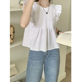 Áo babydoll xếp ly tay bèo cổ tròn A-143