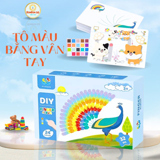 Bộ tô màu bằng vân tay, tranh chấm vẽ bằng vân tay cho bé vẽ thỏa trí tưởng tượng gồm 24 màu kèm 32 mẫu tranh cho bé