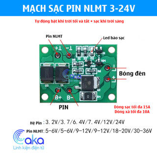 Mạch điều khiển đèn năng lượng mặt trời 3-24V tự động bật đèn khi trời tối, tắt đèn khi sáng và sạc