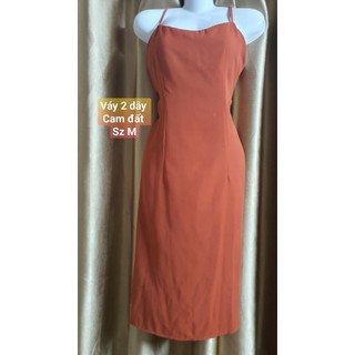 Váy body 2 dây màu cam đất