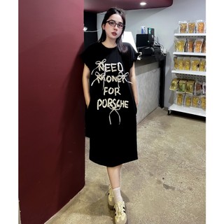 Bingshopvn Đầm suông nữ thun cotton cánh tiên cổ tròn phối nơ có túi eo top women
