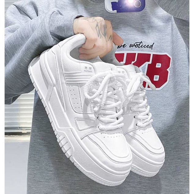 Giày nam sneaker thể thao màu trắng 2024, đế tăng chiều cao 5cm full box - GH59