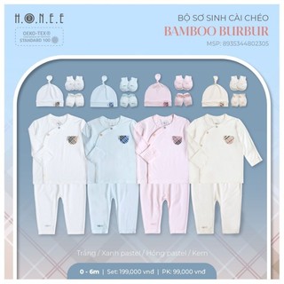 Hrnee - Bộ quần áo sơ sinh dài tay và phụ kiện bamboo burbur chất vải sợi tre cho bé trai, bé gái