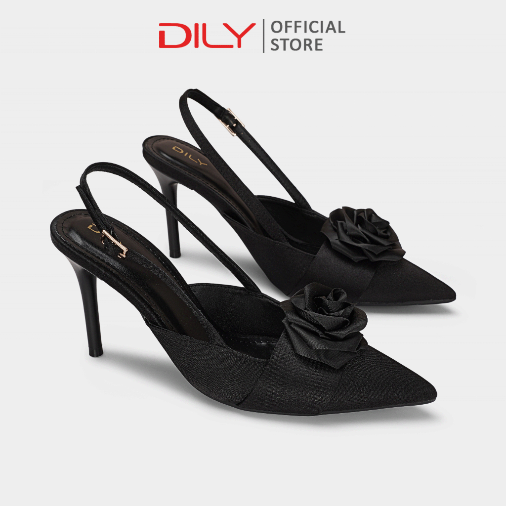 Giày cao gót nữ DILY quai hậu công sở, giày slingback mũi nhọn đính hoa sang trọng cao 8cm DL0524