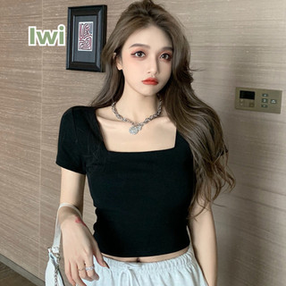 Áo Croptop Cổ Vuông IWI SHOP Freesize Tay Ngắn Basic Trẻ Trung Năng Động Chất Thun Gân Dày Dặn - A236.IW