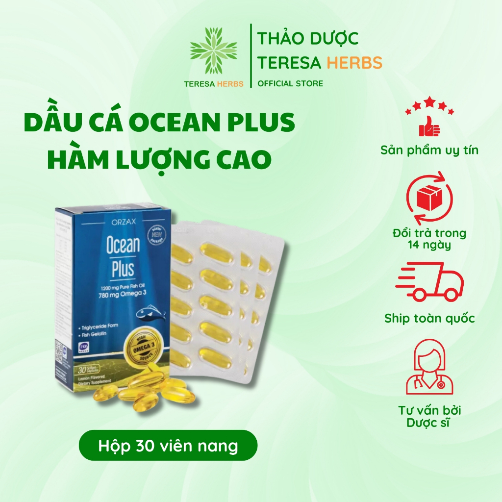 Viên Uống Dầu Cá Omega 3 Ocean Plus – Giúp Bổ Mắt, Não, Tim, Đẹp Da Hộp 30 Viên